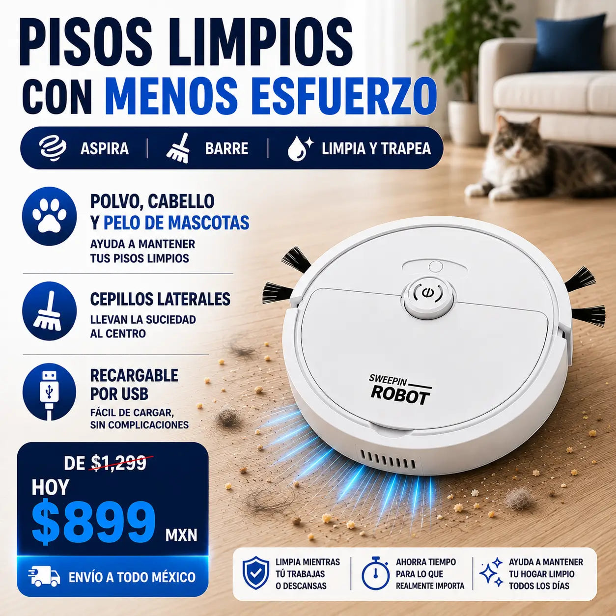 Robot Barredora Recargable | Limpieza Diaria